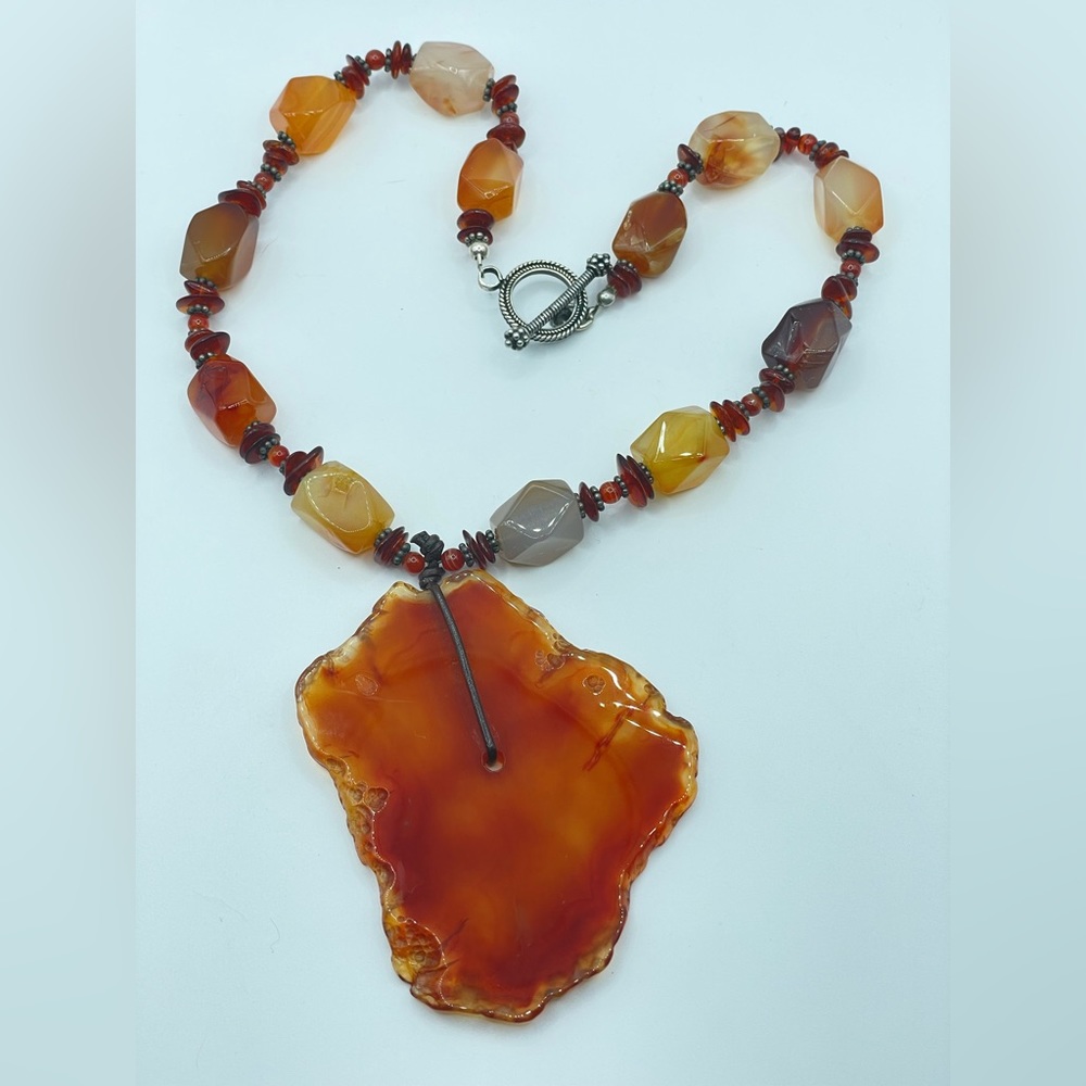 Carnelian Round Bead with Large Slab piece Necklace